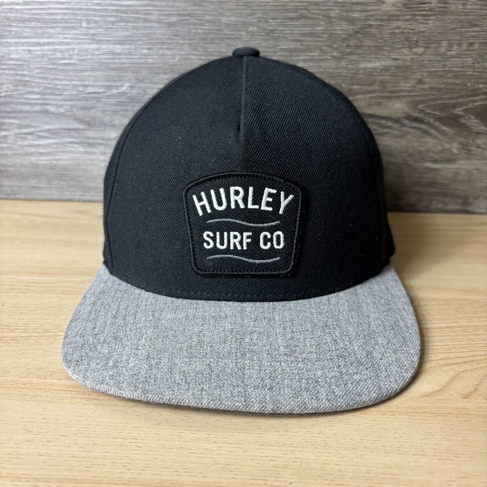 Hurley Hat Cap Snap Back Black Gray Patch Surf Co Skate Skateboard Mens Trucker